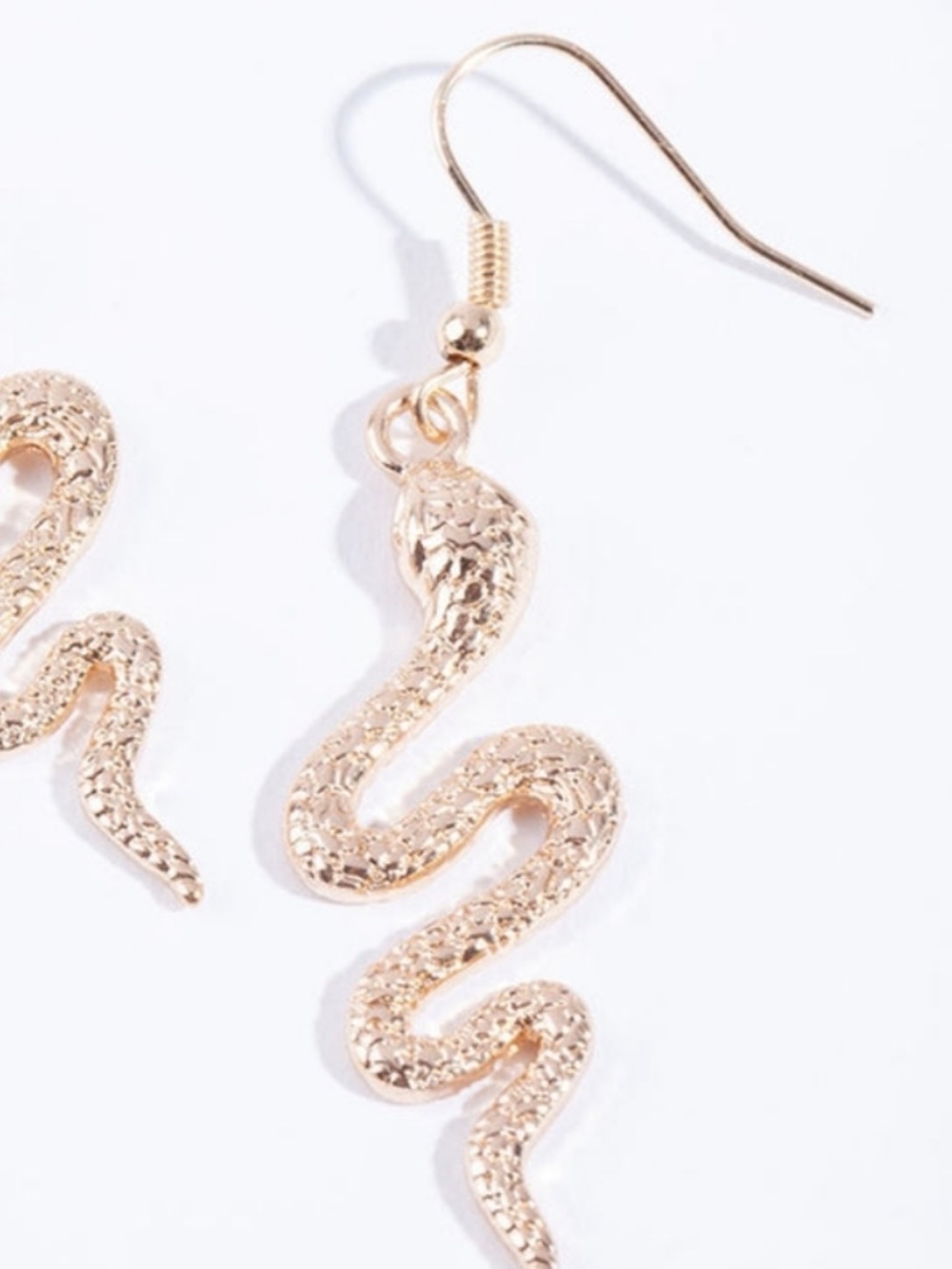 Elegant Gold Snake Dangle Earrings on hypoallergenic stainless ear wires NEW NWT - Picture 2 of 7